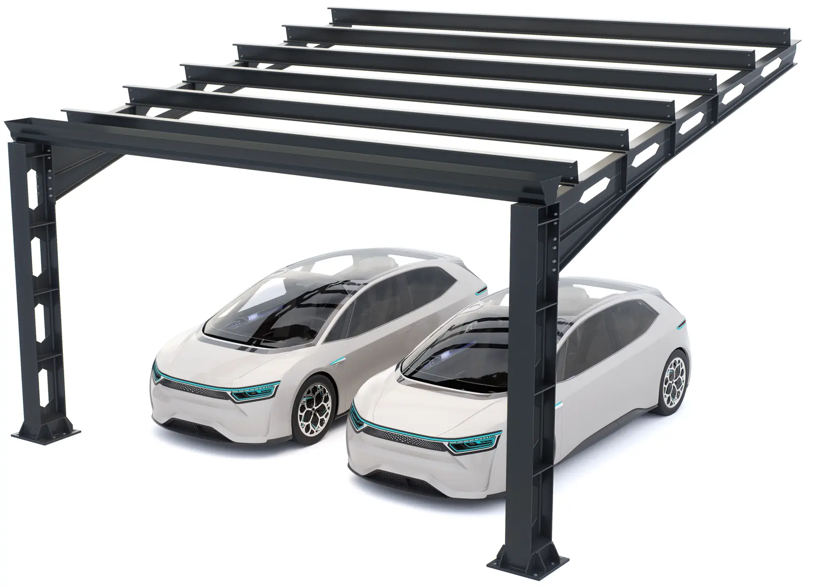 Metal structure industrial carport with photovoltaic panels, 2 places, model 10 (Copy)